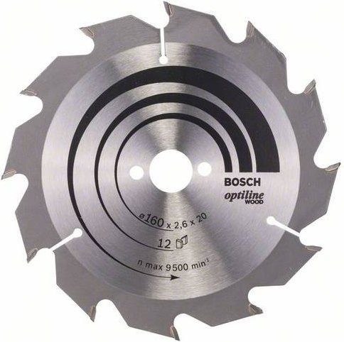 Bosch Optiline Wood Hartmetall Kreissägeblatt Silber, Durchmesser: 160 mm, Bohrung: 20/16 mm, Breite: 2,6 mm, 12 Zähne - Bild 1