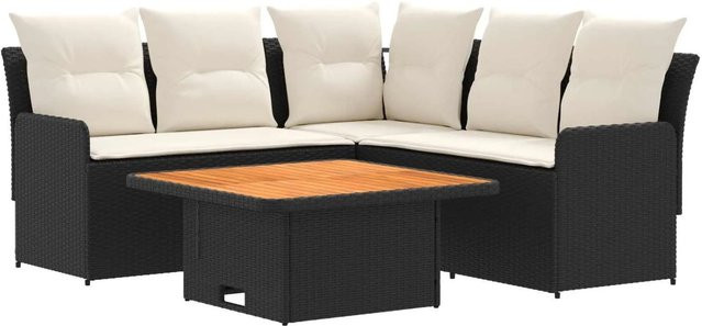 vidaXL Gartenmöbel-Set aus PE-Rattan in L-Form mit 4 Polstern in Schwarz und Beige - Bild 1