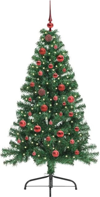 vidaXL Künstlicher Vorbeleuchteter Weihnachtsbaum in Grün aus PVC und Stahl, Höhe: 150 cm - Bild 1