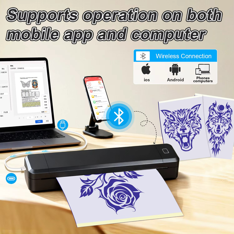 Marklife Thermoetikettendrucker X8 Mini, tragbarer Bluetooth-Drucker für A4-Tattoo-Papier und Etiketten für Büro und Kleinunternehmen - Bild 2
