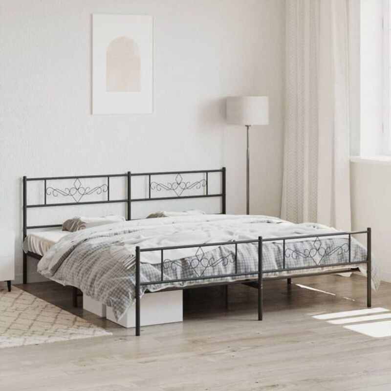 Vidaxl Metallbett mit Kopf- und Fußteil in Schwarz, Klassisches Bettgestell aus Stahl, B/T: 200 x 200 cm - Bild 1