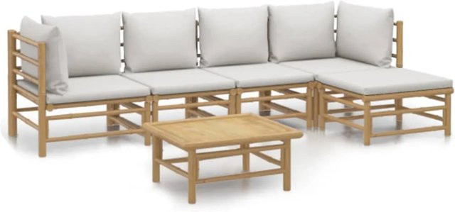 vidaXL 6-tlg Garten-Lounge-Set aus Bambus mit grauen Polsterkissen in L-Form - Bild 1