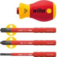 Wiha Schraubendreher-Set SoftFinish electric slimVario Stubby mit Bithalter, 4-teilig, rot/gelb - Bild 1