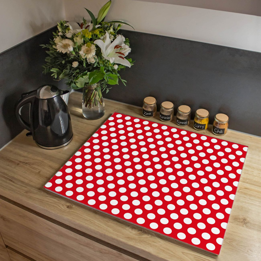 Banjado Herdabdeckplatte aus Glas mit Punktemotiv in Rot, B/T: 60 x 52 cm - Bild 1