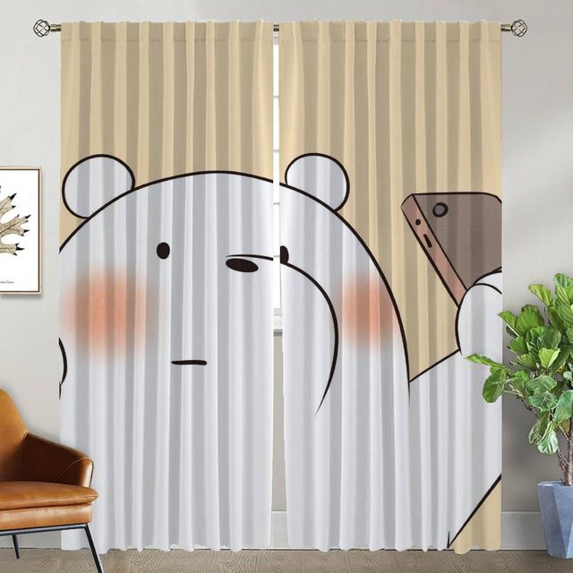 Elegante Bären-Raumvorhänge aus Tüll in Beige, 2er-Set für Wohnzimmer und Schlafzimmer, Breite: 50 cm, Höhe: 70 cm - Bild 1