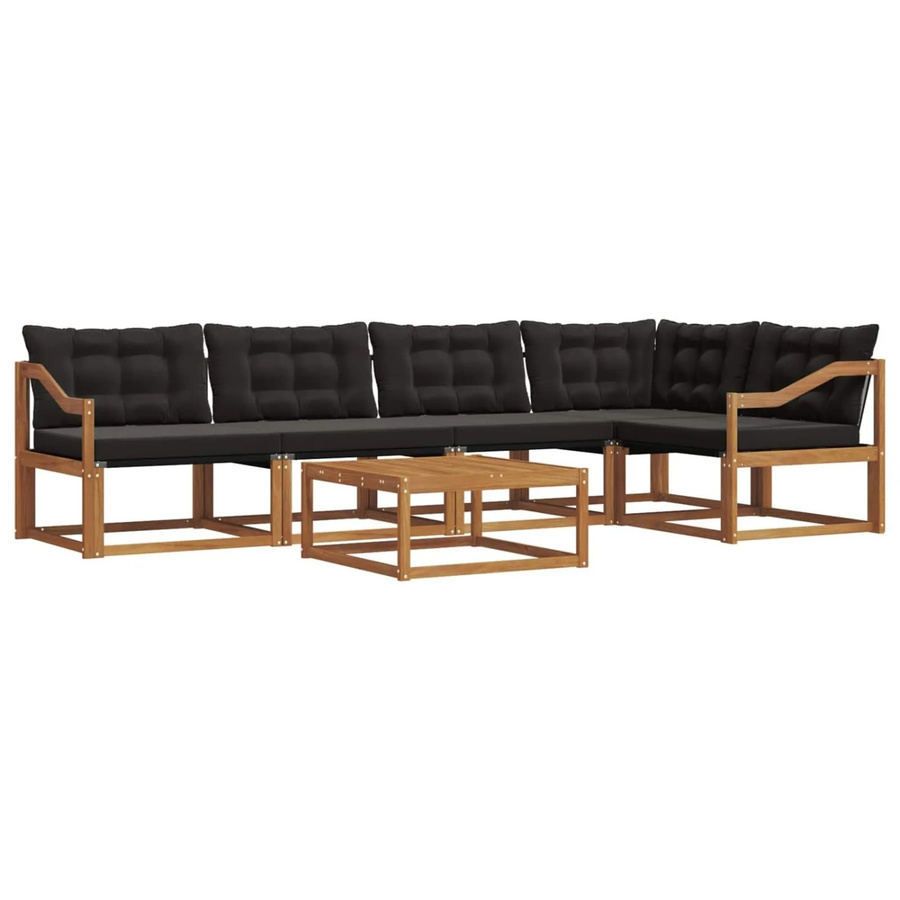 vidaXL 6-teilige Outdoor-Sofagarnitur in L-Form aus massivem Akazienholz und Textilene mit Kissen in Natur und Schwarz - Bild 2