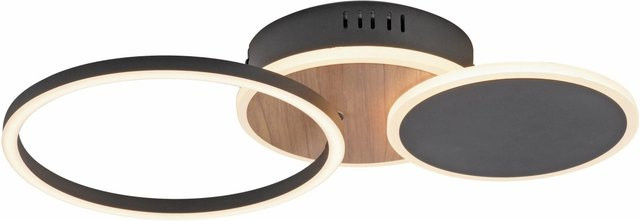 Just Light LED-Deckenleuchte Sevent in Holz-Braun und Schwarz, Ring-Design, 25,5W, warmweiß - Bild 1
