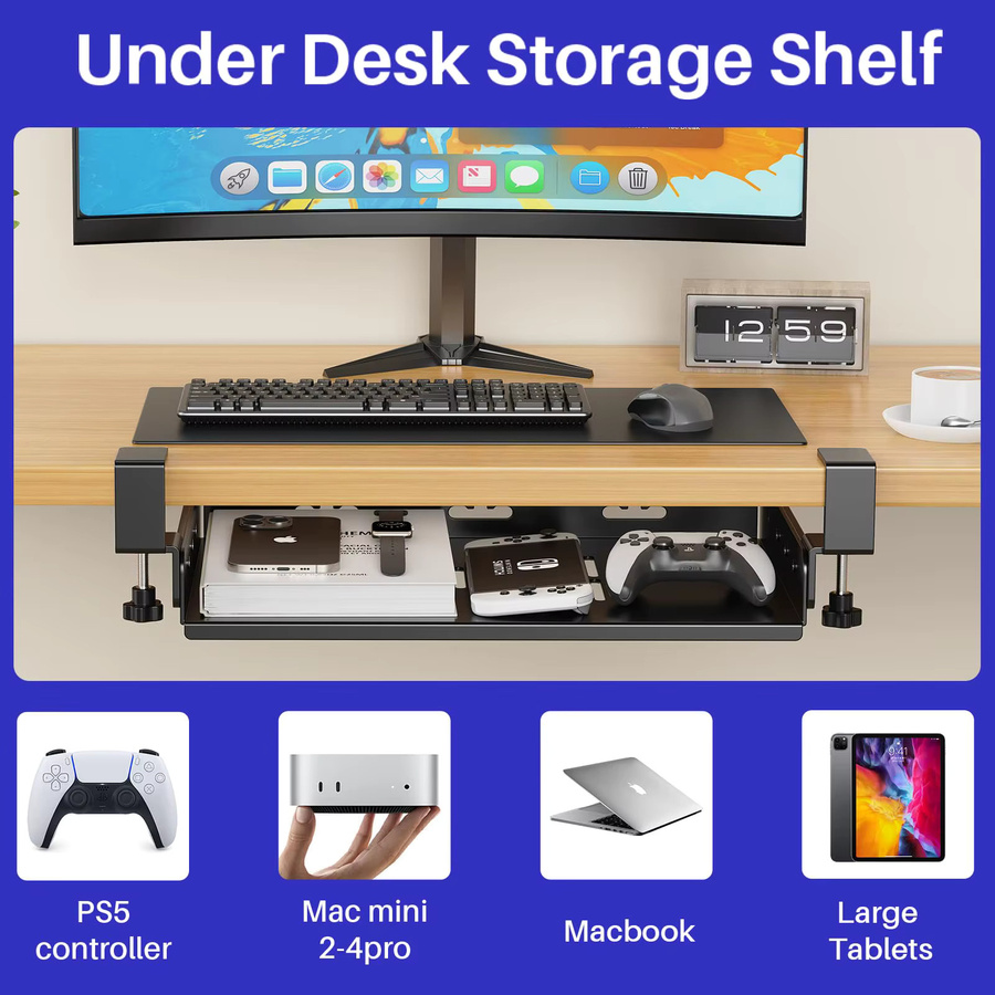 BEISHI Laptop-Halterung aus Metall in Schwarz mit Kabelmanagement für Home-Office und Gaming, Montage ohne Bohren - Bild 5