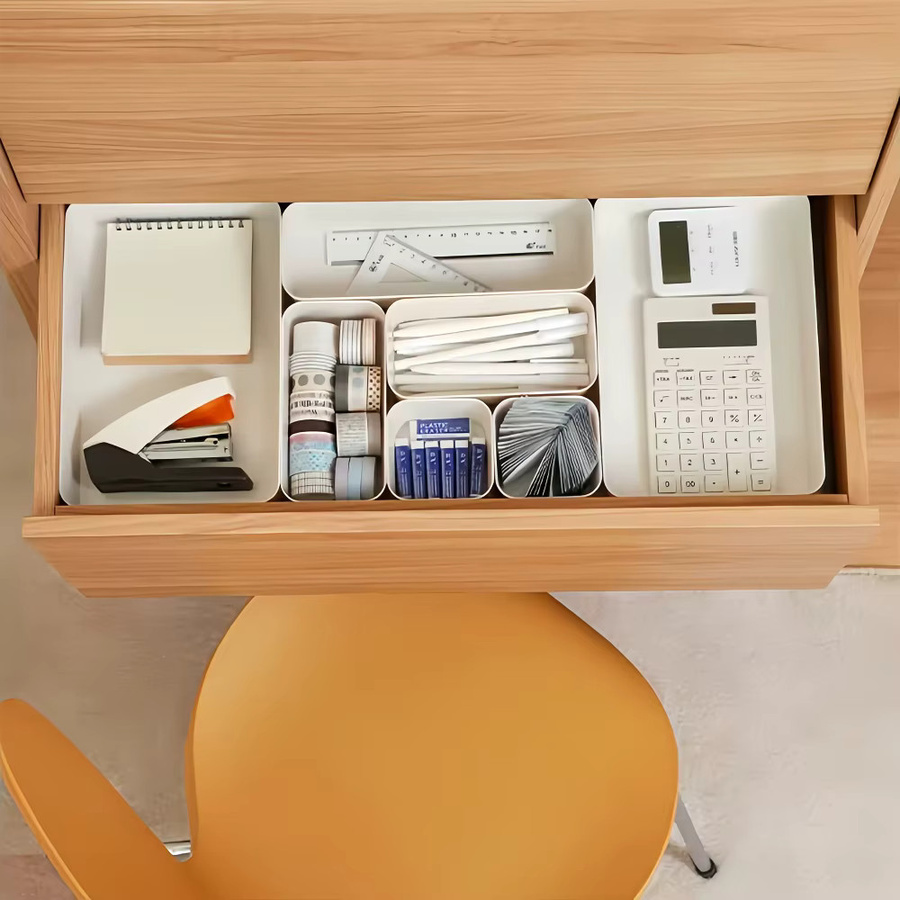 4-teiliges Schubladen-Organizer-Set aus Kunststoff in Weiß für Schreibtisch und Haushalt - Bild 2
