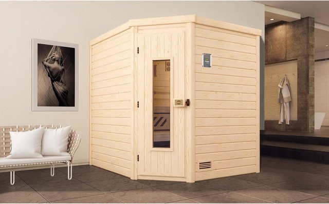 WEKA Massivholzsauna Turku 2 Sparset für 6 Personen inklusive 9 kW Ofen mit externer Steuerung und Holztür in Braun - Bild 2