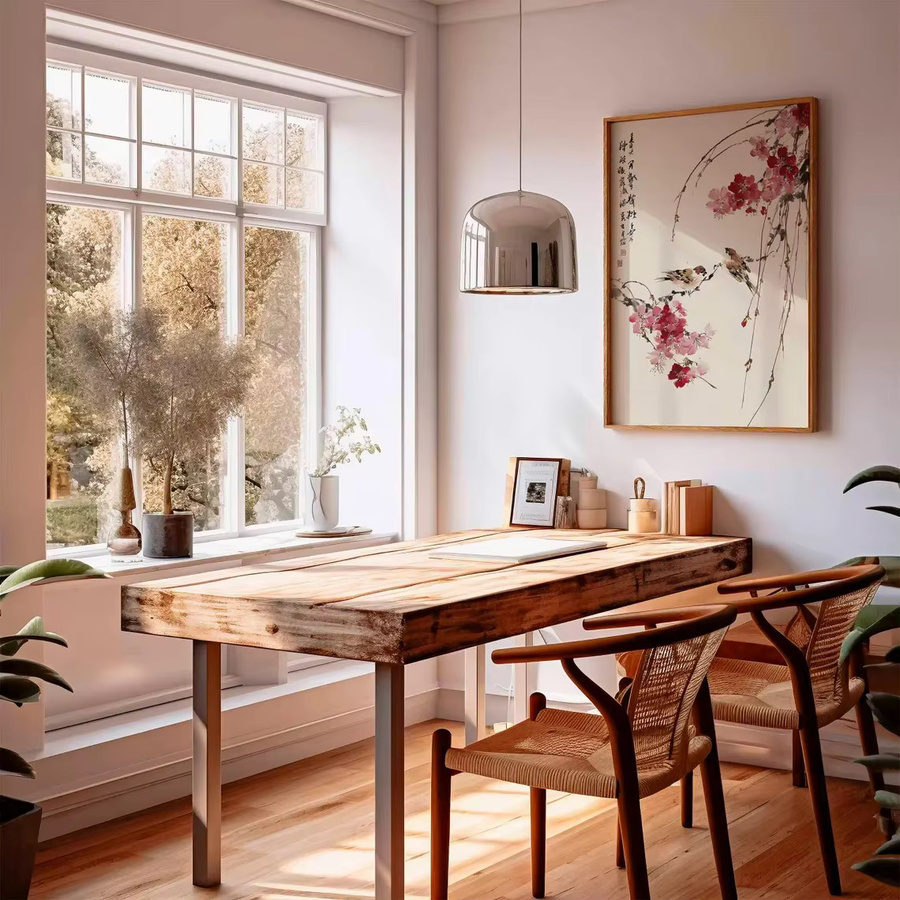 SHENCHEN Kirschblüten-Wandkunst mit japanischem Vogelmotiv als floraler Papierposter im orientalischen Zen-Stil, Mehrfarbig - Bild 2