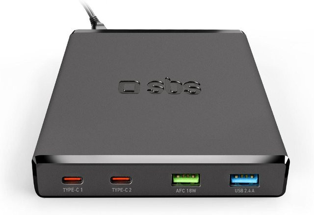 SBS GaN-Ladestation mit 4 Ports für ultraschnelles Laden, 75 W, USB-A und USB-C, Schwarz - Bild 1