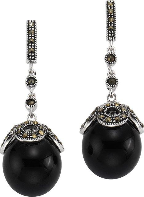 Zeeme Gemstones Ohrringe 925 Silber, Onyx, Markasit, Damen - Bild 1