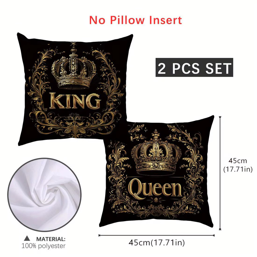 2er-Set Vintage-Kissenbezüge mit König- und Königin-Kronen in Schwarz, quadratische Kissenbezüge für dein Sofa oder Wohnzimmer - Bild 4