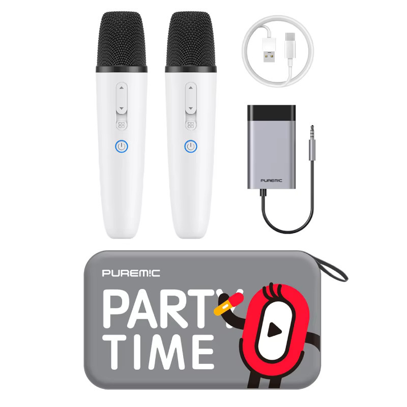 PUREMIC Q1PRO Tesla Karaoke-Mikrofon in Weiß mit tragbarer Tasche, kabelloses Mikrofon mit 8 Joy-Effekten, wiederaufladbar via USB-C und Aux-In-Empfänger - Bild 6