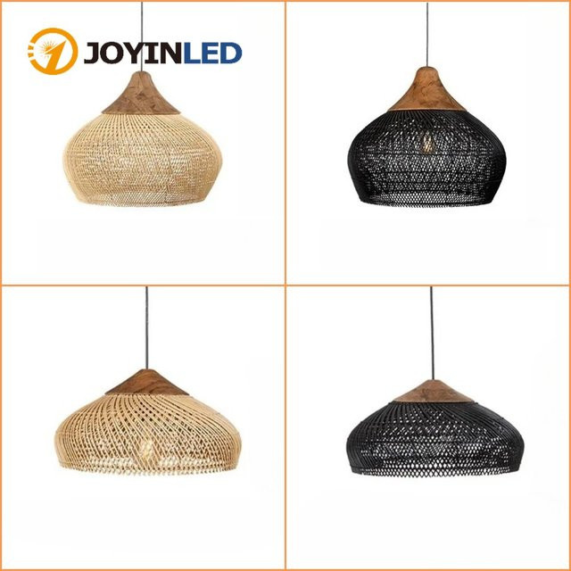JOYINLED Wabi Sabi Pendelleuchte aus Rattan im japanischen Retro-Design mit integriertem LED, Durchmesser: 60 cm - Bild 1