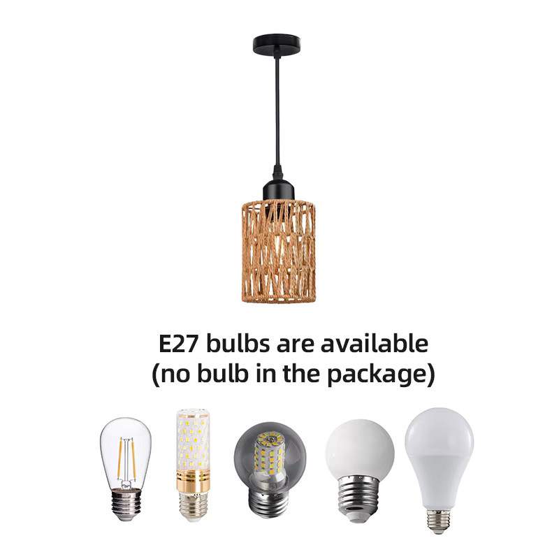 OSABO Rattan Deckenlampe im Boho-Stil, handgewebte Zylinder-Pendelleuchte aus Hanfseil-Imitat in Braun für Flur, Restaurant und Hotel - Bild 2