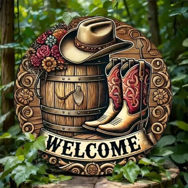 CIFBUY Vintage Western Rundes Metallschild in Multicolour als Retro Wandtafel mit Tiermotiv - Bild 1