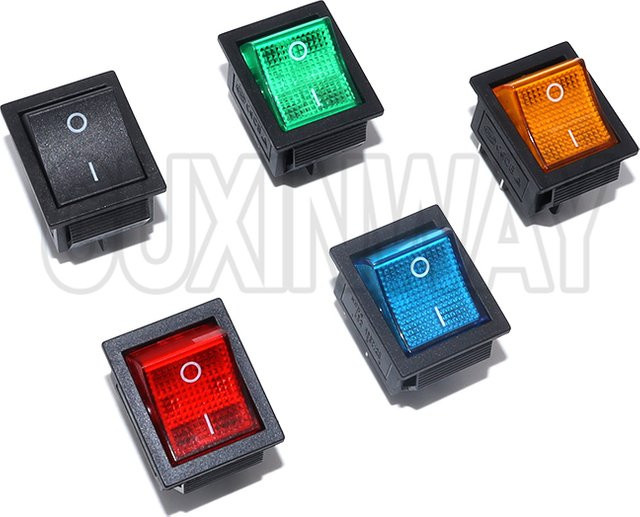 5 Stück GUXINWAY KCD4 Rastender Wippschalter Netzschalter I/O mit Licht, 4 Pins, 16A 250VAC 20A 125VAC, Schwarz und Mehrfarbig - Bild 1