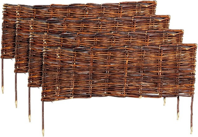 Relaxdays Beeteinfassung aus Weide in Braun, 4er Set, Steckbar für Garten, Blumenbeete und Wege, Höhe: 20 cm, Breite: 60 cm - Bild 1