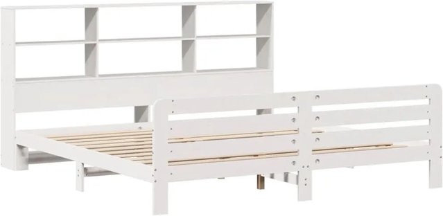 vidaXL Massivholzbett aus Kiefernholz in Weiß mit Nachttischregalen und rustikalem Design, B/T/H: 180 x 200 x 110 cm - Bild 1