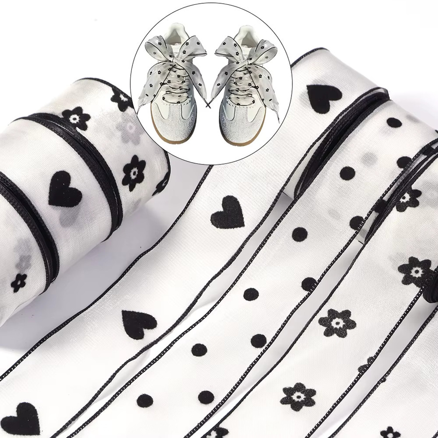 Klassisches schwarz-weiß gepunktetes Flockband für Geschenkverpackungen und DIY-Projekte, 10 Yards - Bild 3