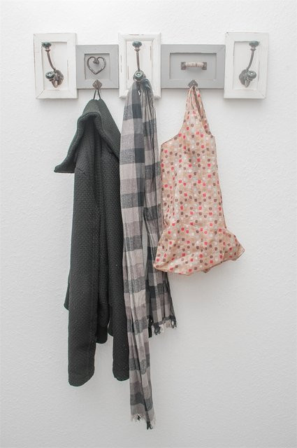HTI-Living Kleiderhaken Garderobe Vintage aus Holz und Metall in Weiß und Grau, B/H/T: 66,0 x 18,0 x 18,0 cm - Bild 1