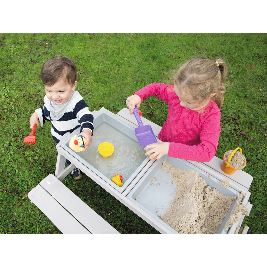 Roba Kindersitzgruppe Play for 4 Outdoor Deluxe aus Massivholz in Grau, Tisch mit 4 Bänken für den Innen- und Außenbereich, B/T/H: 85,5 x 85,5 x 50 cm - Bild 2