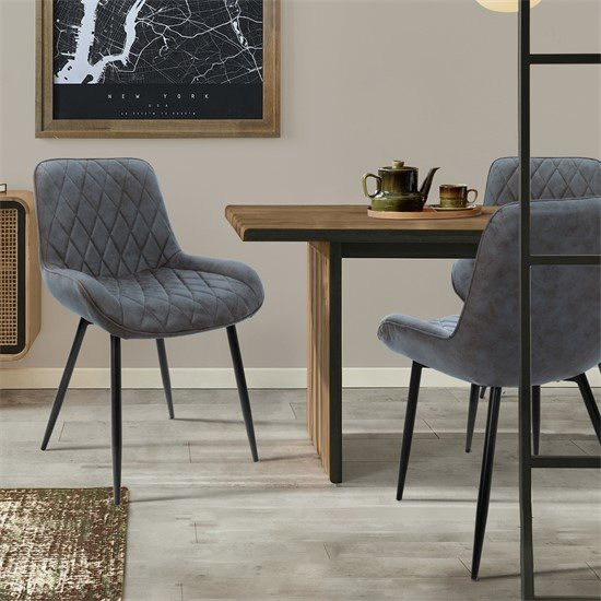 ML-Design 2er Set Esszimmerstühle mit Armlehnen in Anthrazit aus PU-Kunstleder und Samt mit Rauten-Steppung und Stahlbeinen - Bild 1