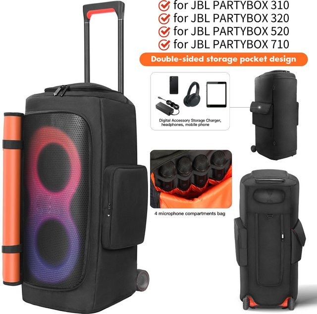 ALLOYSEED Lautsprecherschutzhülle für JBL Partybox 310 320 520 710 in Schwarz mit Reißverschluss und Mikrofontasche - Bild 1