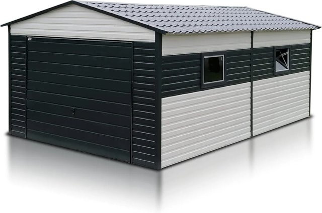 Liderstal Einzelgarage Premium aus Blech mit Satteldach und Schwingtor in Weiß, B/T/H: 400 x 600 x 260 cm - Bild 1