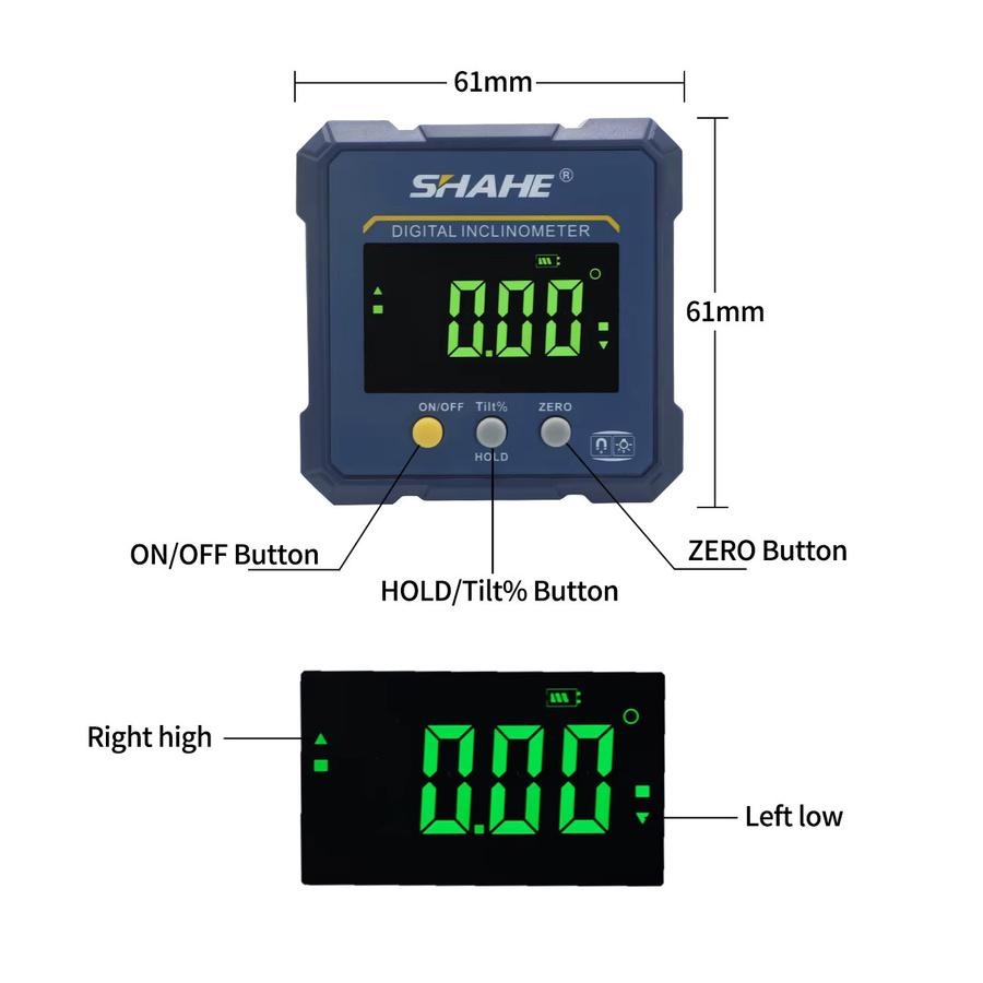 SHAHE 2 in 1 Digitaler Winkelmesser und Wasserwaage mit 4-seitigen Magneten und wiederaufladbarem Akku - Bild 2