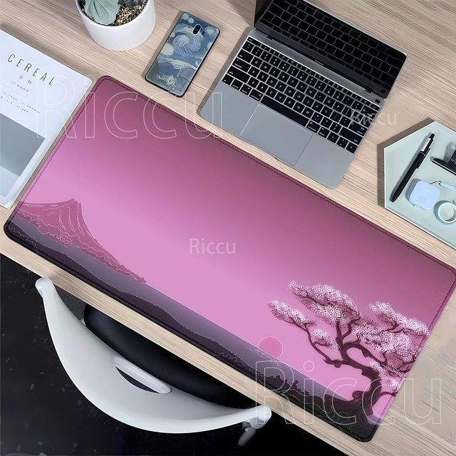 Riccu Mauspad Japan Kirschblüte Sakura in Pink, Schreibtischunterlage für Gaming und Büro, B/T: 90 x 40 cm - Bild 1