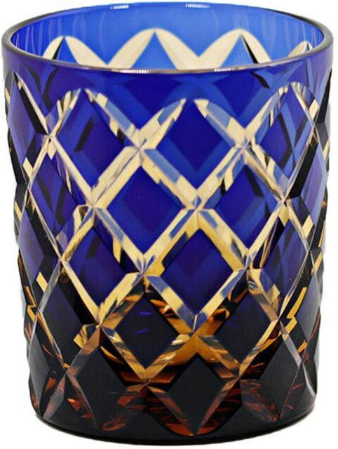 Yiran Furniture Whiskey-Glas Tumbler mit handgeschliffenem Rautenmuster in Blau, 240 ml - Bild 1