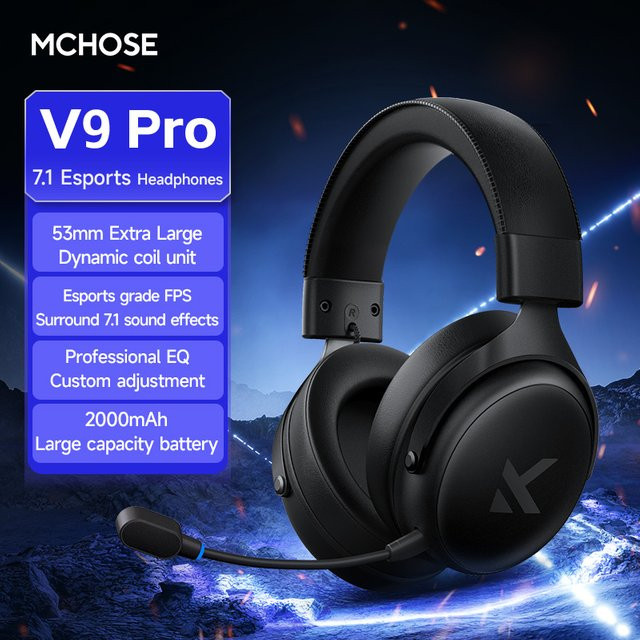 MCHOSE V9 Pro2 Gaming-Headset Over-Ear kabellose Bluetooth-Kopfhörer mit Mikrofon für PC in Schwarz-Rot (Delta-Stil) - Bild 1