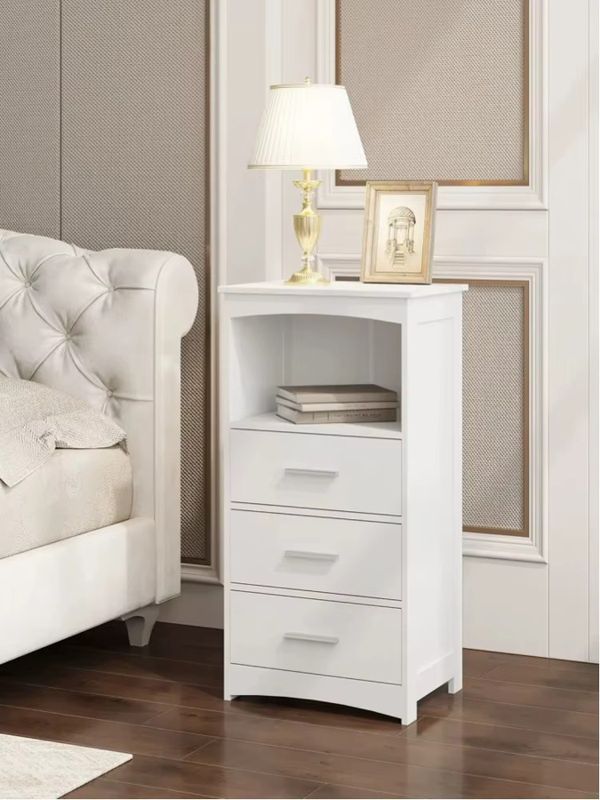 EUGAD Eck-Badezimmerschrank in Weiß mit 3 Schubladen und einem offenen Fach, moderner Medizinschrank für Badezimmer, Schlafzimmer oder Küche, B/T/H: 40 x 30 x 80 cm - Bild 2