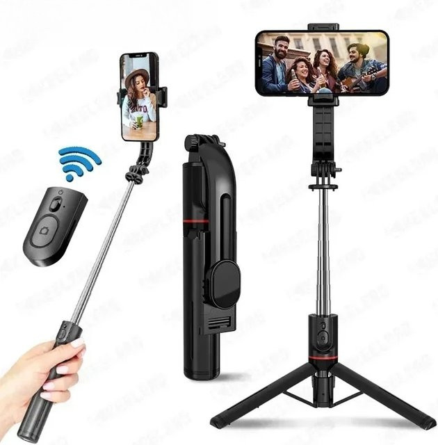OLOEY Kabelloser Selfie-Stick für Smartphones mit Bluetooth-Fernbedienung und Stativ in Schwarz - Bild 1