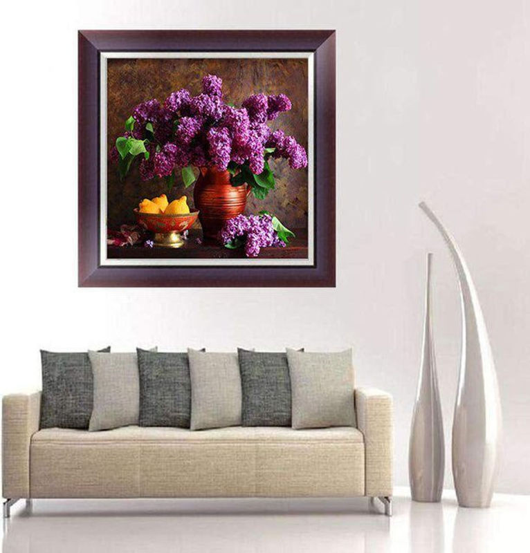 FIYO Diamond Painting Set mit floralem Blumenmotiv in Lila und Mehrfarbig, quadratische Wanddekoration aus Kunststoff, B/H: 30 x 30 cm - Bild 1