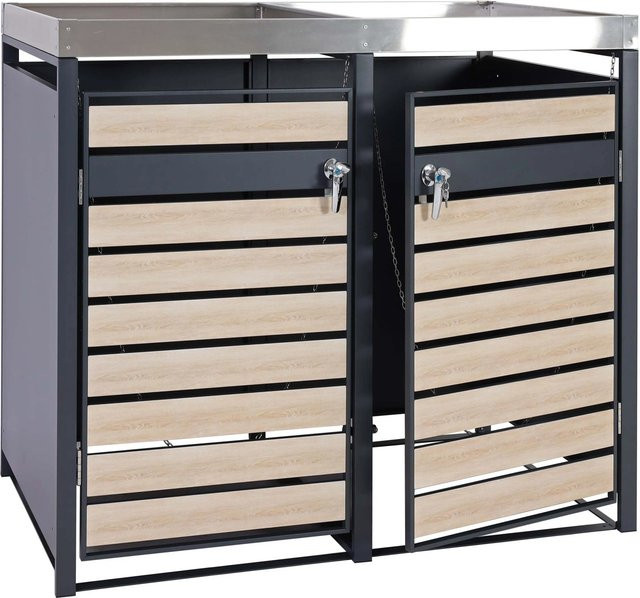 PROREGAL Mülltonnenbox für 2 Tonnen mit Pflanzkasten in Anthrazit und Buche-Holzoptik, B/T/H: 125 x 132 x 80 cm, erweiterbar - Bild 1