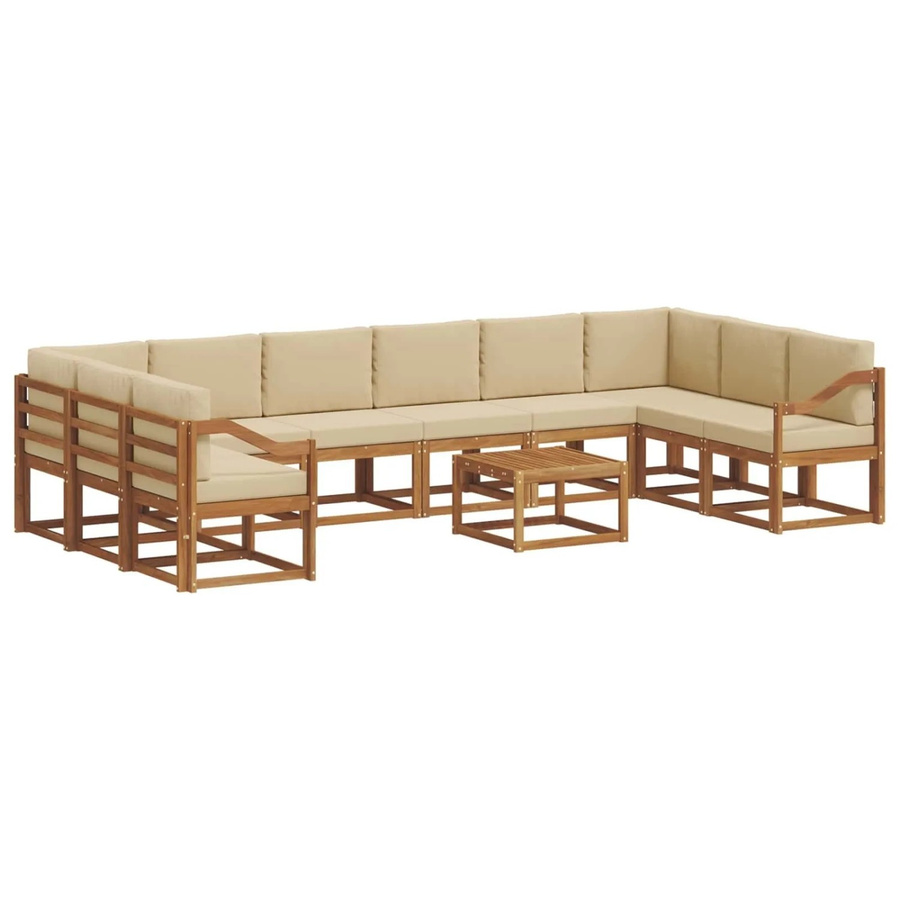vidaXL 11-tlg. Outdoor-Sofagarnitur aus Akazienholz mit Kissen in Natur und Beige - Bild 2