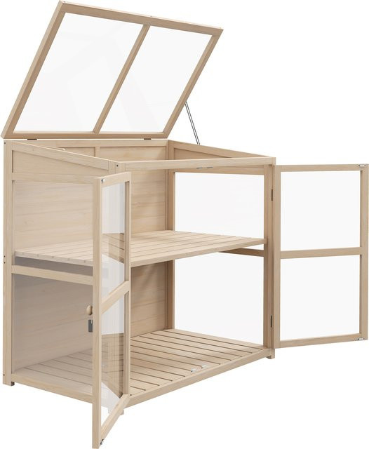 Outsunny 2-stufiges Holz-Frühbeet mit Gewächshaus, Doppeltür und Dachfenster, Natur/Beige, B/T/H: 103 x 61 x 103 cm - Bild 1