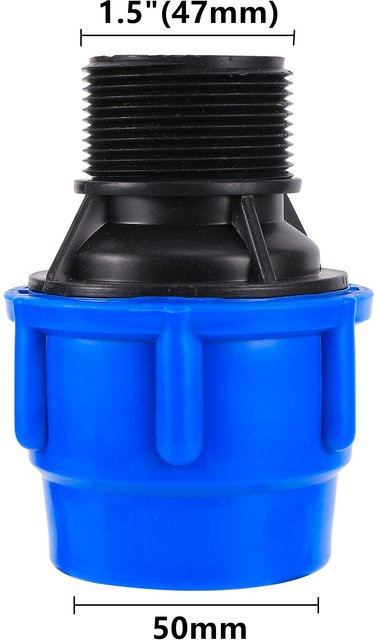 ADHERETOFIY Bewässerungssystem Umwandlungskupplung PE-PVC-Rohr Anschluss Blau, Außengewinde 1,5 Zoll auf 50 mm PE-Rohr - Bild 1