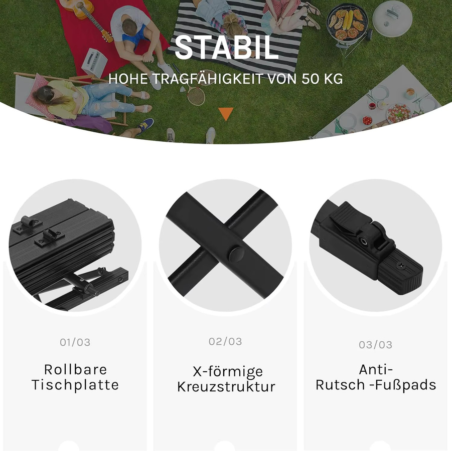 WOLTU Klappbarer Campingtisch aus Metall in Silber, Höhenverstellbarer Schreibtisch für Garten, Picknick und Reisen - Bild 3