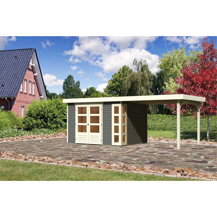 Karibu Holz-Gartenhaus Sölve in Terragrau mit Flachdach und modernem Design, B: 298 cm, T: 242 cm, H: 210 cm - Bild 2