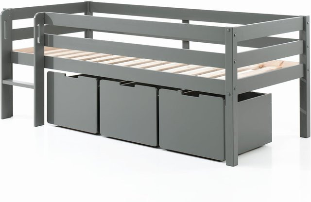 Vipack Kojen-Spielbett für Kinder aus Kiefer und MDF, grau lackiert, inklusive Leiter, Rolllattenrost und 3 Schubkästen, Liegefläche B: 90 cm, L: 200 cm - Bild 1
