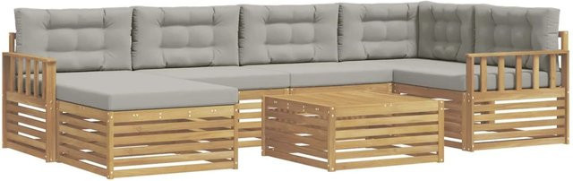 vidaXL Outdoor-Sofagarnitur aus Akazienholz mit 7 Kissen in Weiß und Hellgrau - Bild 1