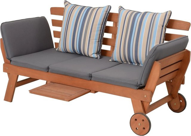 Garden Pleasure Gartenbank Rincon aus Eukalyptusholz mit gestreifter Auflage in Braun-Grau, B/T/H: 190 x 77,5 x 68 cm - Bild 1