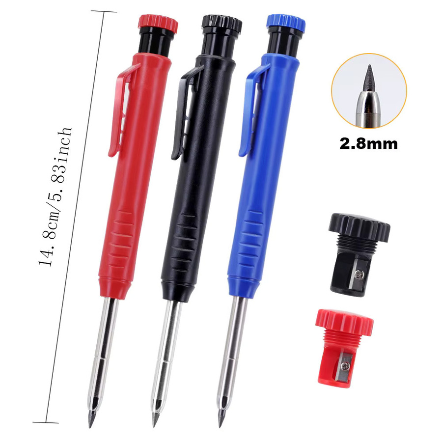 MROOFUL Zimmermannsbleistift-Set mit Ersatzminen, langköpfig und 2,8 mm, rot und mehrfarbig - Bild 2