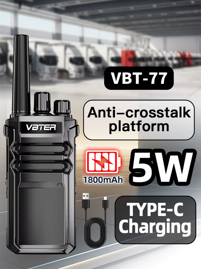 VBTER Professionelles Walkie-Talkie mit 16 Kanälen, UHF PMR446, 3-5 km Reichweite und 1800mAh Akku in Schwarz - Bild 6