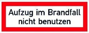 SafetyMarking Brandschutzschild Folie Aufzug im Brandfall langnachleuchtend, B: 14,8 cm, H: 5,2 cm, Farbe: Weiß - Bild 1